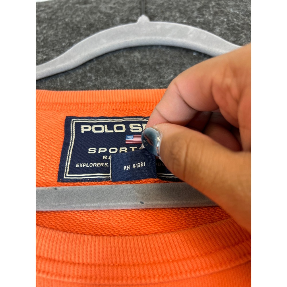 Vintage 90s Polo Sport Ralph Lauren Shore Guard Raglan Sweatshirt Men XXL Orange - Picture 5 of 11